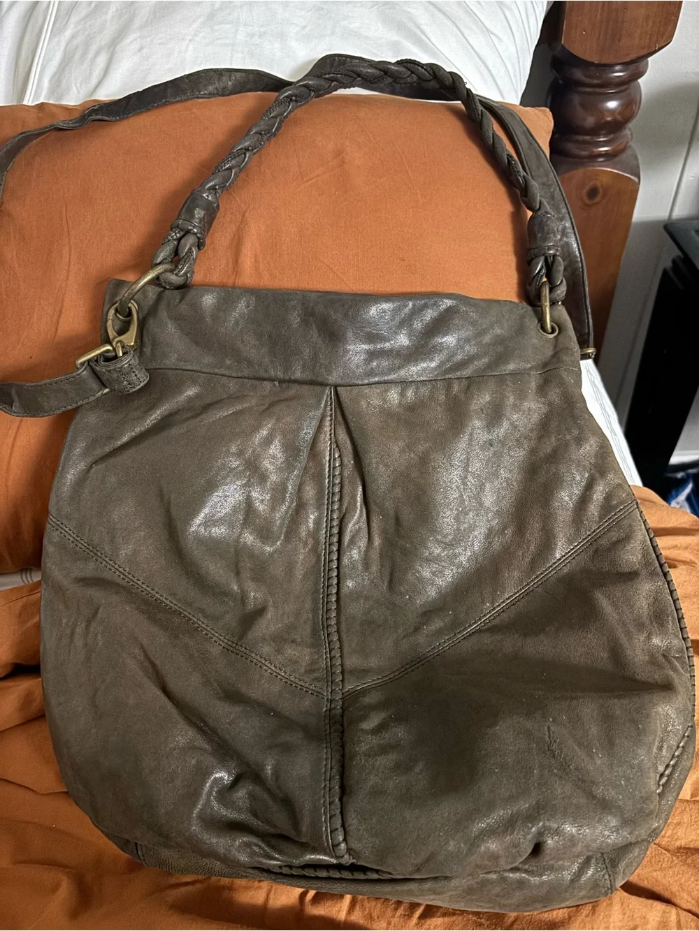 HOBO Brown Leather Hobo with Braided Strap and Brass Hardware